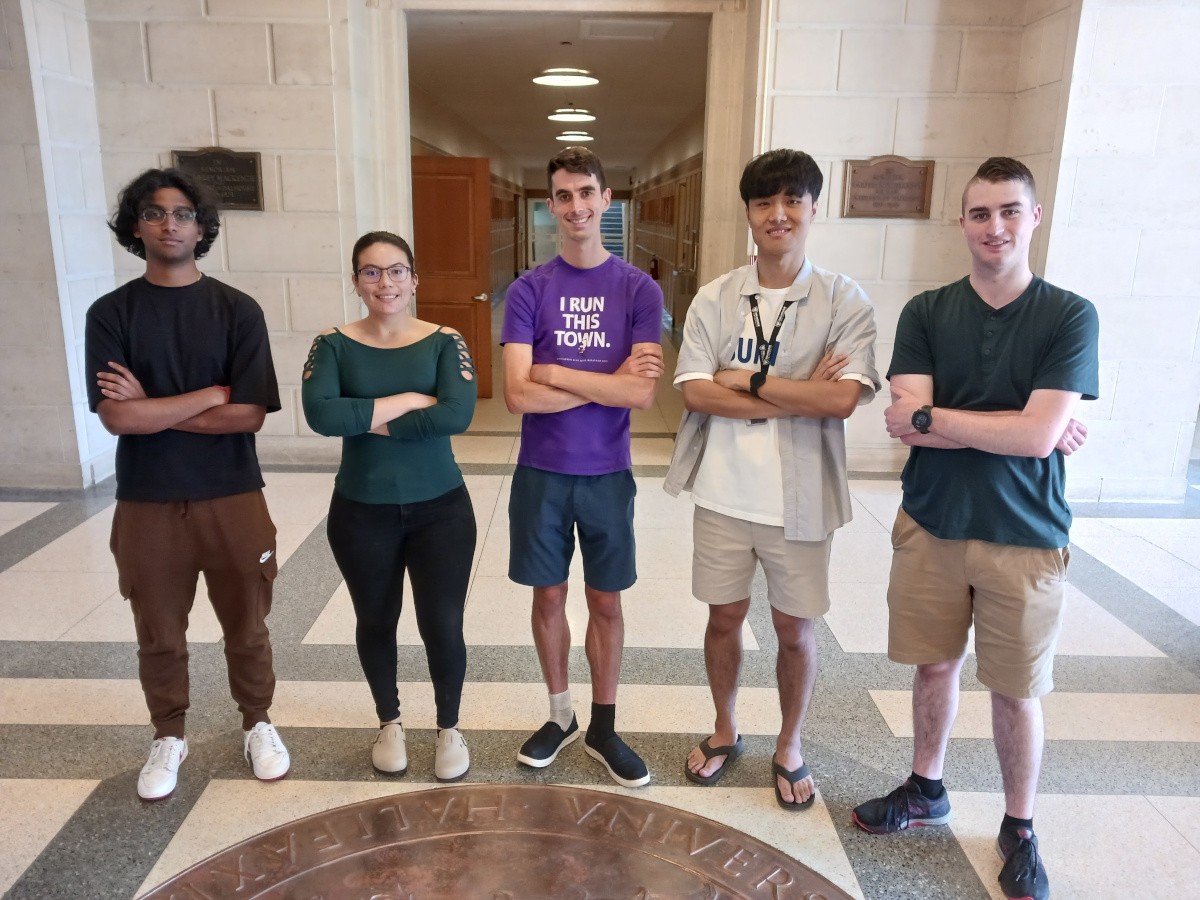 Sohan Sanjeev, Edith Leal-Sánchez, Ryan MacDonell, Jongkwon Ha, and Alex MacDonald in the Dalhousie Hicks Foyer